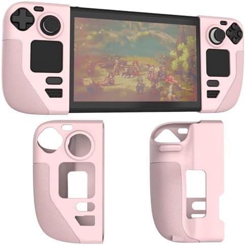 Silicone Protective Shell Cover Skin Compatible with Steam Deck/Steam Deck OLED, Non-Slip Texture Handle Case for Steam Deck, Anti-Collision Cover with 2 Thumb Caps. (Pink)