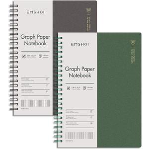 EMSHOI Graph Paper Spiral Notebook 7.48" x 10.15" - B5 Graph Paper Notebook, 2 Pack 320 Pages 100gsm Thick Grid Paper, Plastic Hardcover Journals for Writing Engineering Graphing Work School Supplies (BrownGreen)