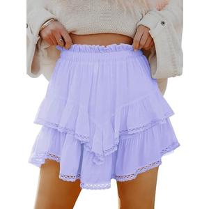 firfig Women's Casual Mini Skirts Shorts Elastic High Waist Cute Flowy Tiered Layered Boho Skorts S-XXL