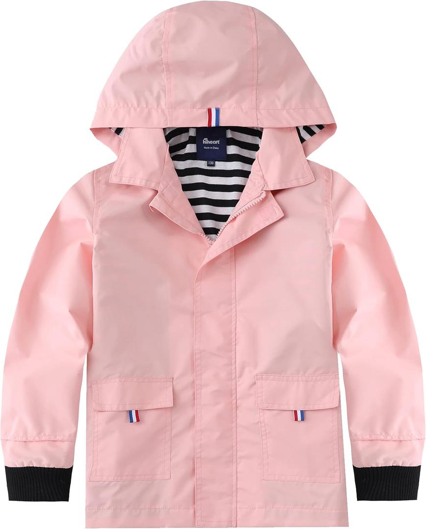 Hiheart Boys Girls Waterproof Hooded Jackets Cotton Lined Rain Jackets (4-5T, Pink)