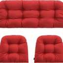 Outdoor/Indoor All Weather Tufted Wicker Chair Cushions of 3 Pieces, 1 Loveseat and 2 U-Shape Waterproof Cushions for Patio Furniture,Wicker Loveseat,Bench-Red