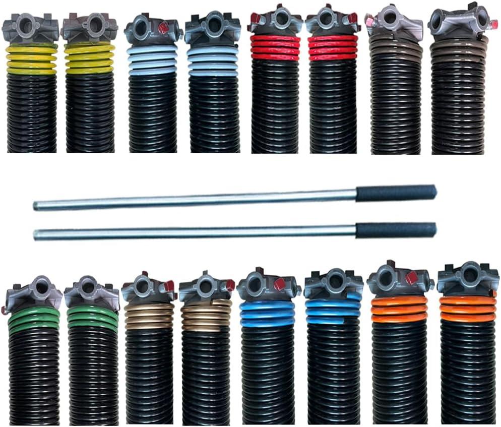 Pair of 2" Garage Door Torsion Springs with Non-Slip Winding Bars, Quality Precision Electrophoresis Black Coated, Minium Life 18,000 Cycles (.218 x 2 x 23)