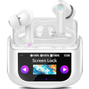 Wireless Earbuds, Bluetooth 5.4 Headphones with Multifunctional Touch Screen, 48H Bass Stereo Ear Buds with ANC/ENC Noise Cancelling/Transparency Mode, IPX7 Earphones with 5 EQ Modes, Ivory White