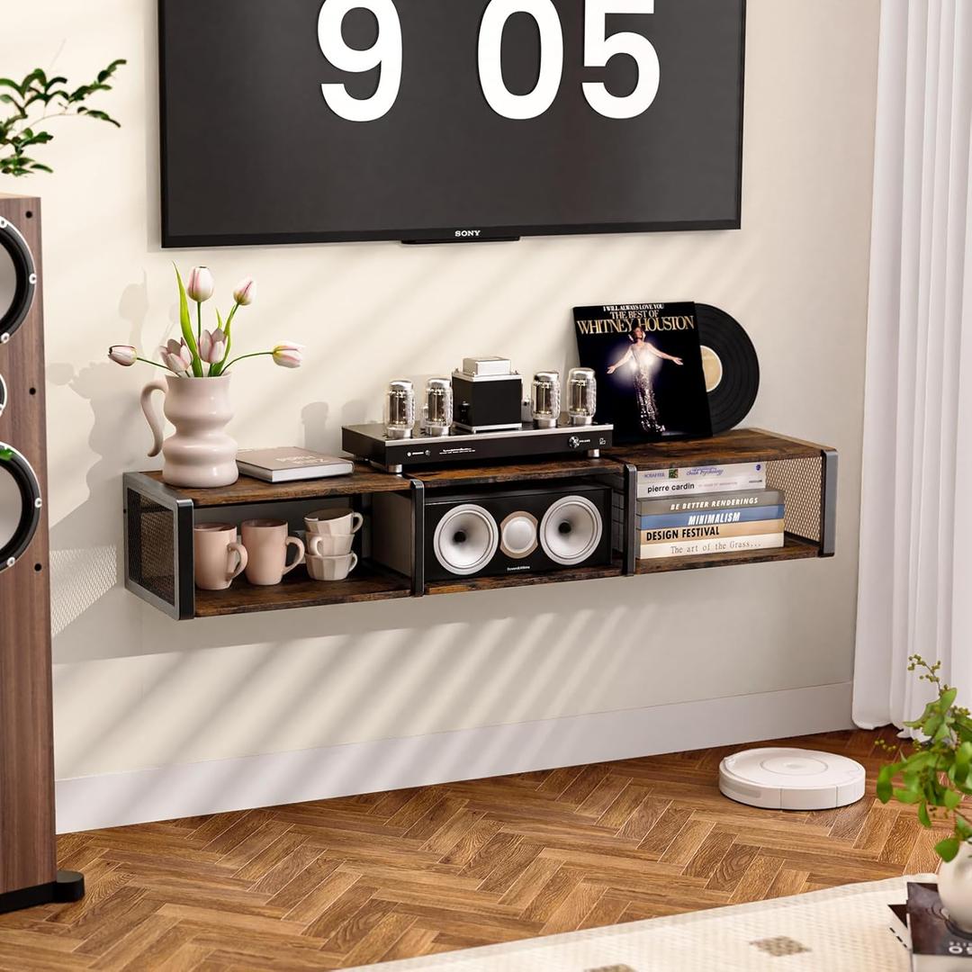 49" Floating TV Stand, Floating TV Stand Wall Mounted, Entertainment Center and TV Console Shelf with Open Storage Cabinet for Living Room, Bedroom