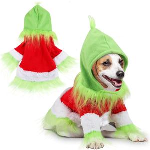 Abbylike Dog Christmas Outfit Holiday Pet Character Green Hoodie Shirt with Hat for Dogs and Cats Christmas Pet Clothes Cute Dog Christmas Outfit Cosplay Party as Shown(Classic,M) (M(Neck:14.56" Chest:17.32" Back :12.99"))