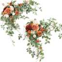 Ling's moment 2PCS Terracotta Arch Flowers Artificial Floral Swags Centerpieces Wedding Decor Mantel Faux Burnt Orange Rose Garland Arrangements for DIY Sweetheart Table Wall Window Welcome Signs