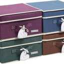 YueYue Foldable Fabric Closet Organizer Bins Box Storage - 4 Pack 12.4 X 12 X 6.7 Inch Storage Bins With Lids 4 Dark Color Boxes - Bins Storage Box Cloth Basket Pack Lid (Dark Purple/Dark Green/Dark Brown/Navy Blue)
