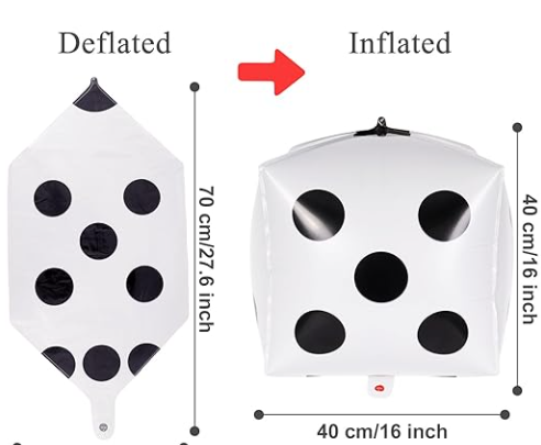 Big Dice Balloon Poker Events Night Party Decorations Board Lawn Floor Pool Toy Games Party Favour Casino Royal Hollywood Party Decorations, 6 Pack White Dice Balloons 4D Square Cube Balloons 12 "