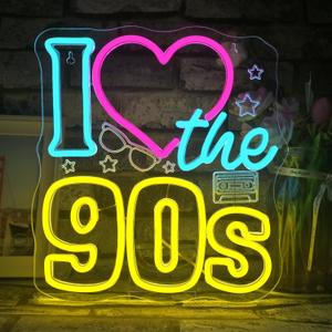 Looklight I Love the 90s Neon Sign Dimmable Back To The 90'S Led Signs for Wall Decor Colorful Neon Light Sign 90S Party Bar Live House 90's Background Retro Decorations 11.41''x 12.6''