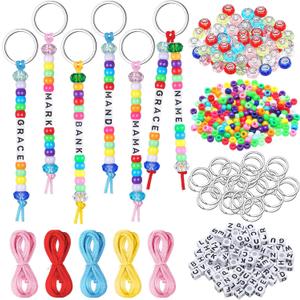 Landical 564 Pcs DIY Bead Keychain Kit Key Chain Making Craft Adjustable Letter Beads String Mama Gift Alphabet Bead Jewelry Key Ring Backpack Accessories for Party Favor(Classic,Candy Color)