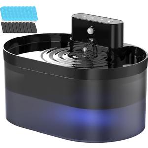 Wireless Cat Water Fountain: Pet Water Fountain Battery Operated, 74oz/2.2L Automatic Cat Water DispenserRechargeable Drinking Fountain for Cats Indoor with Motion Sensor,Fountain+6Sponges+6Filters