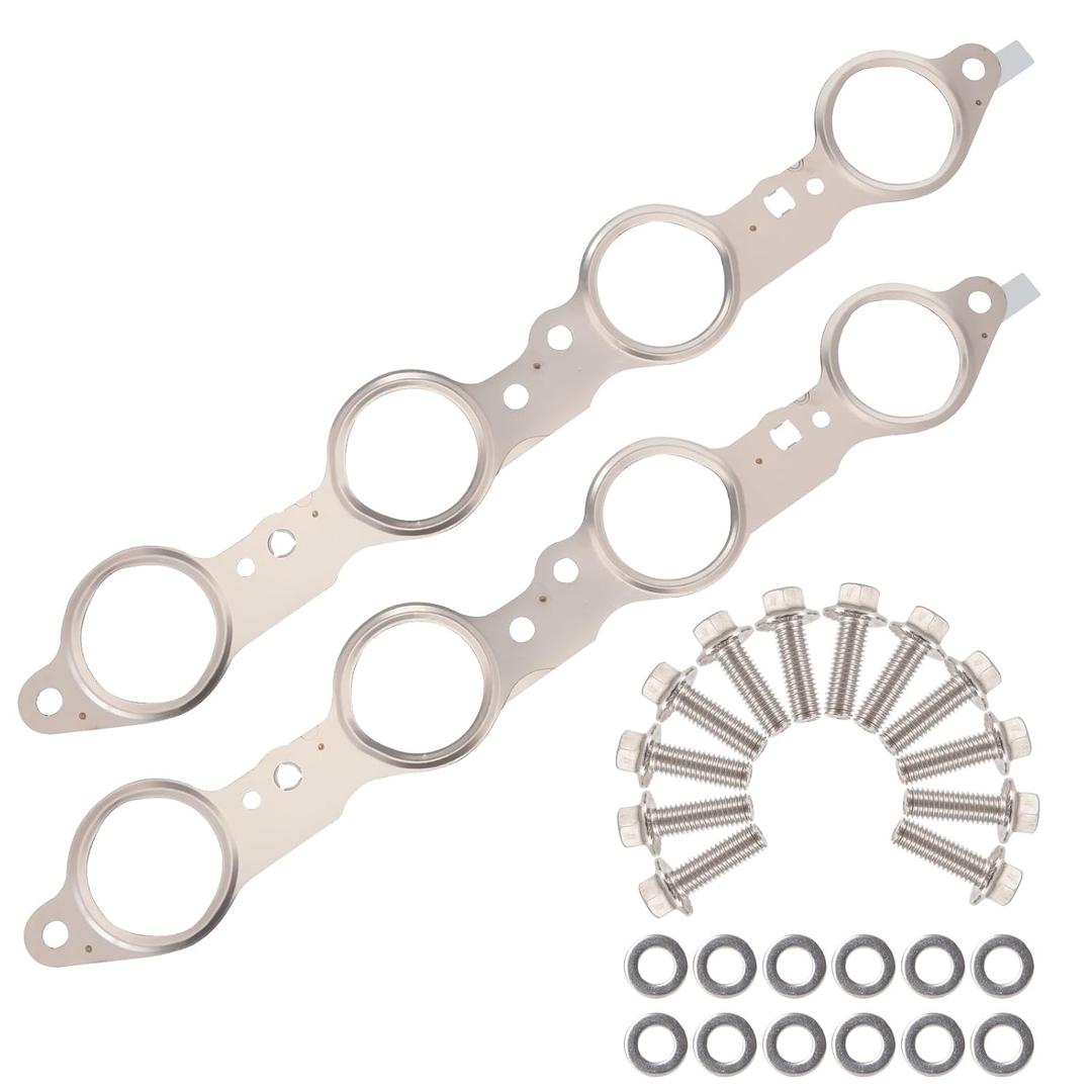 12617944 Exhaust Manifold Gasket Set Compatible with Silverado Sierra Suburban 1500 2500 HD Yukon CTS Escalade MLS LS LQ LM7 4.8L 5.3L 5.7L 6.0L 6.2L, Manifold Gaskets with Bolts