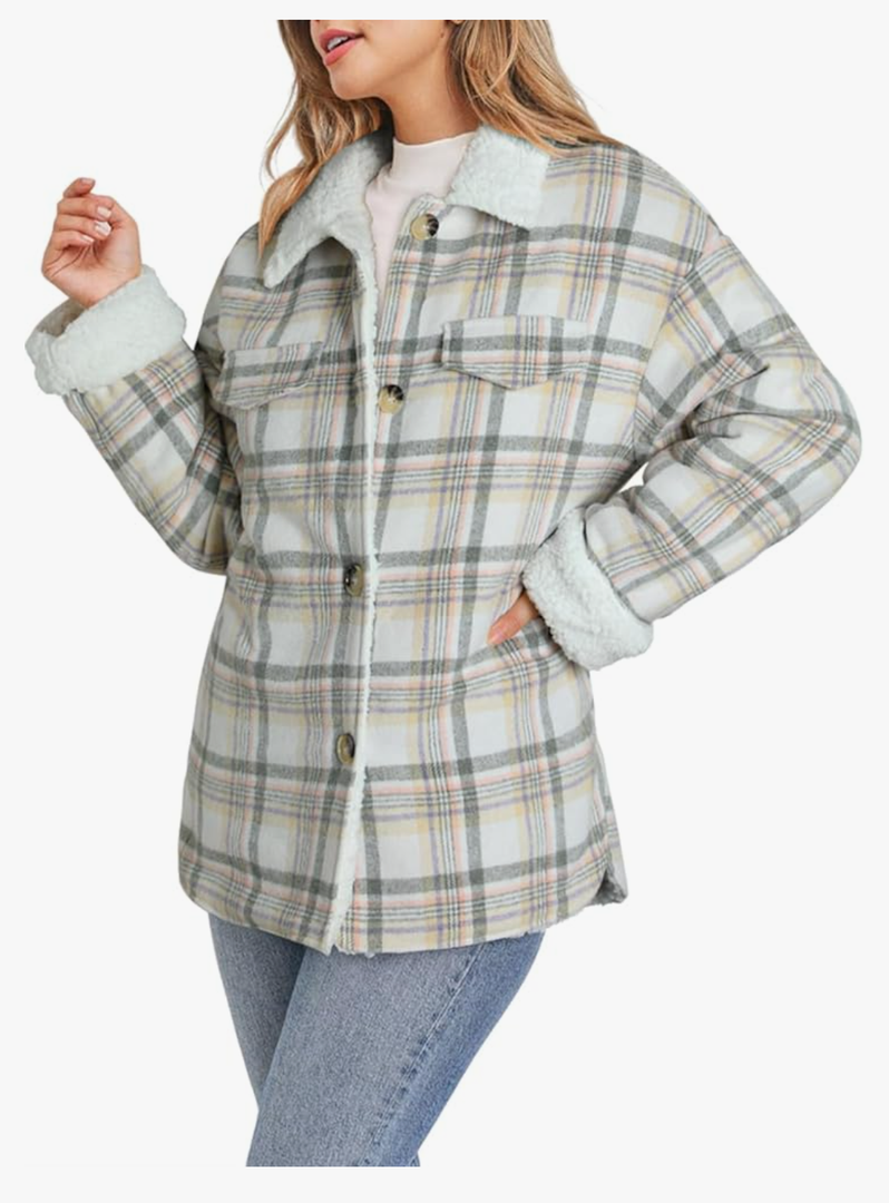 Dokotoo Winter Coats for Women Button Down Plaid Flannel Shirts Warm Sherpa Fleece Jacket (X-Large)