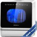 AIRMSEN Countertop Dishwasher - 8 Wash Programs and 3 Useful Function, Integrated Water Softener, Delayed Start, Child Lock, No Hookup Needed, Portable Mini Size for Home, Apartments & RVs (White/Black)