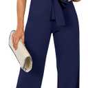 AUXDIO Womens Casual Short Sleeve Loose Crew Neck Belted Wide Leg Romper Jumpsuits (Small, Navy Blue)
