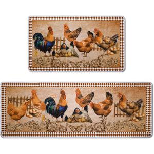 Bencailor 2 Pcs Christmas Kitchen Rug and Mat Rooster Kitchen Rugs Set Farmhouse Mat Decoration Chicken Non Slip Washable Doormat 17 x 30 Inch, 17 x 47 Inch