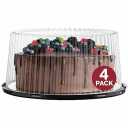 10 - 11" Plastic Disposable Cake Containers Carriers With Dome Lids And Cake Boards [4 Pack] And Cake Server | Round Bundt Cake Boxes / Cover | 2-3 Layer Cake Holder Display Containers For Transport