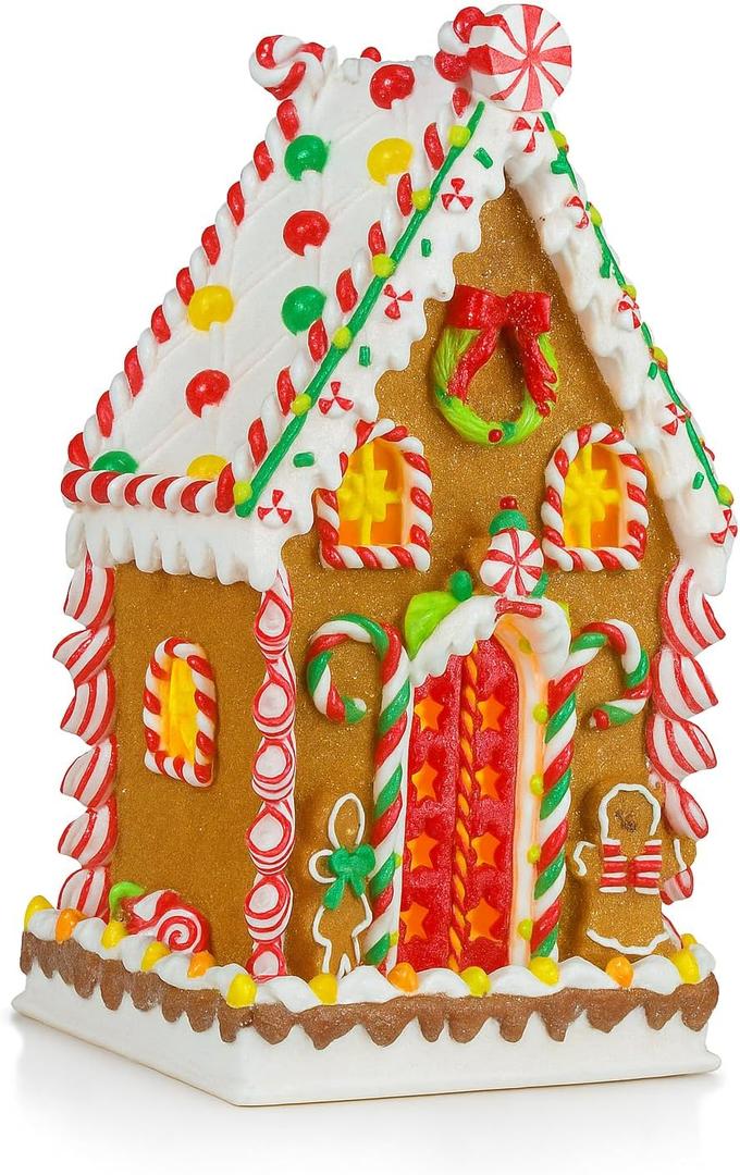 MOMENTS IN TIME Gingerbread Village House 13.78H Handcrafted Polyresin Christmas Decoration with LED Lights Battery Operated Light Up Holiday Dcor (3 AA Batteries Not Included)