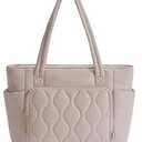 Ceneda Tote Bags For Women with Water Bottle Band Fit for Stanley Cup, Quilted Tote Bags with Wet Pocket and Compartment for Work (Beige)