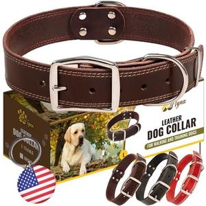 ADITYNA Heavy Duty Leather Dog Collar for Large Dogs - Soft and Strong Leather Collar for Walking, Training, Hunting, and Running (Large: Fit 17" - 23" Neck, Brown) L Brown