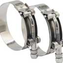 ROADFORMER 3.5" T-Bolt Hose O.D. Clamp: 83mm - 91mm (3.28" - 3.58") Hose Clamp for 3.5 inch Hose Outer Diameter, Stainless Steel Bolt and Band, Floating Bridge and Nylon Insert Locknut, 2 Pack
