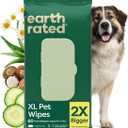 Earth Rated XL Pet Wipes for Dogs & Cats, 3-in-1 Unscented Hypoallergenic Cleaning, Deodorizing and Hydrating Extra Large Grooming for Body, Paws and Butt, Unscented, 60 Count
