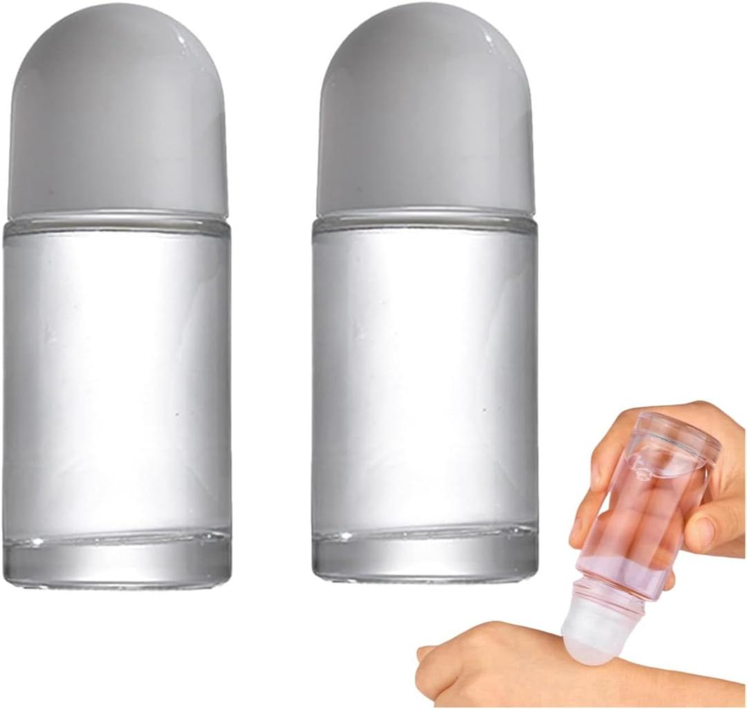 White 50ML Glass Empty Roller Bottles with Plastic Roller Ball, Deodorant Roll On Containers Leak Proof Massage Ball Bottles with Cap for Essential Oil Perfume Cosmetics (2Pcs)