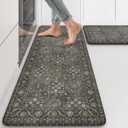 KIMODE Anti Fatigue Kitchen Mat 2PCS,Waterproof Farmhouse Green Kitchen Rugs Non-Slip,Vintage Kitchen Mats for Floor,Cushioned Comfort Standing Mat for Laundry,Office,Sink,Desk,17"x47"+17"x29"