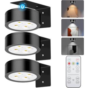 Picture Lights for Wall, 3 Lighting Modes Magnetic Art Display Light,Battery Operated Led Painting Light with Remote Control Dimmable & Timer,3Pack Black