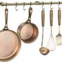 ROTHLEY Stainless Steel Hanging Pot Rack Hanger: 23.7 Inch Pot and Pan Hanger Wall Mounted Hanging Pot Bar Rack Heavy Duty Pot Hangers Kitchen Rail with 8 S Hooks (Antique Brass)