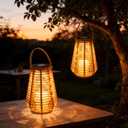 2 Pack Solar Lanterns Outdoor Waterproof, Vase-Shaped Solar Lantern with Handle, Hand-Wound Rope Outdoor Lantern Dusk to Dawn 6-8Hr, Hanging & Tabletop Decor for Garden/Patio