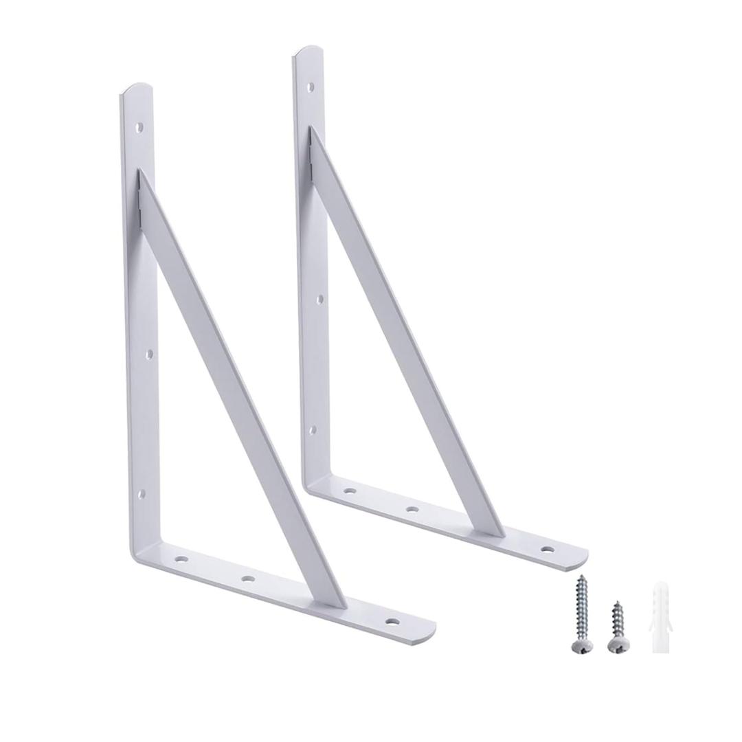12 x 8 inch Heavy Duty Shelf Brackets, Load Capacity: 600 lb, 2-Pack White Metal L Supports for Wall Mounted Wood Shelving, Shelves Bracket with Screws, HOME MASTER HARDWARE