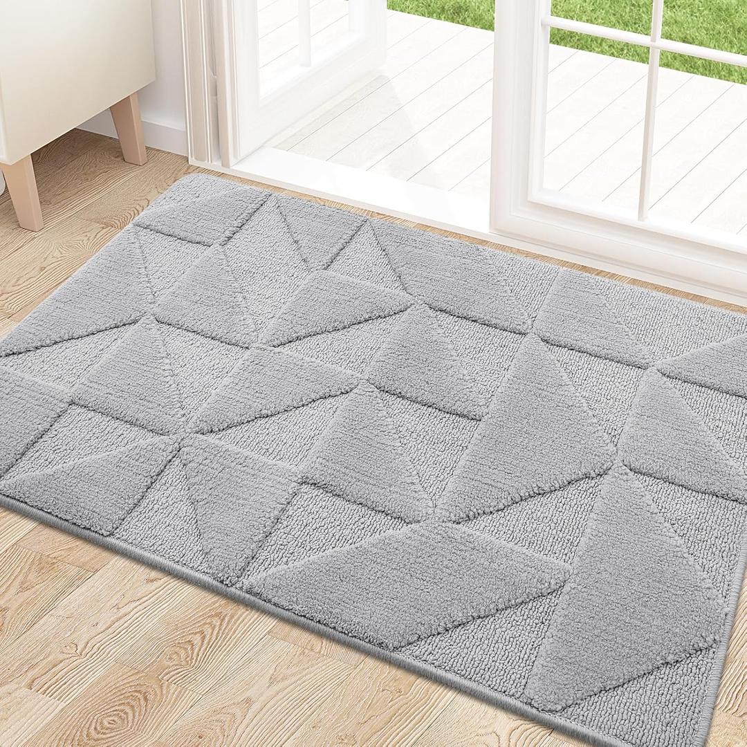OLANLY Door Mats Indoor, Non-Slip, Absorbent, Dirt Resist, Entrance Washable Mat, Low-Profile Inside Entry Doormat for Entryway (32x20 inches, Grey) (1'8" x 2'8", Grey)