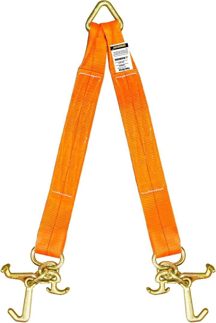 SENKEYFE Tow Straps V Bridle, 3" x 24" Recovery V-Strap with RTJ Cluster Hooks, 5400LBS RT Compact J Hook Recovery Bridle, Towing Strap with Hook for Wrecker, Rollback, Car Hauler