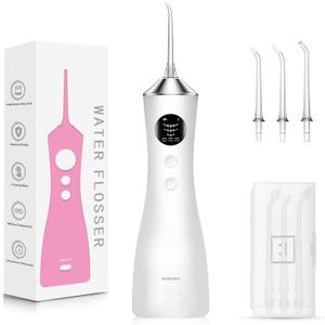 Water Dental Flosser for Teeth, Portable Cordless Water Flosser with 300ML Rechargeable with Type-C, IPX7 Waterproof Water Flossers for Adults with 3 Intensity Modes and 3 Flossing Tips Silver