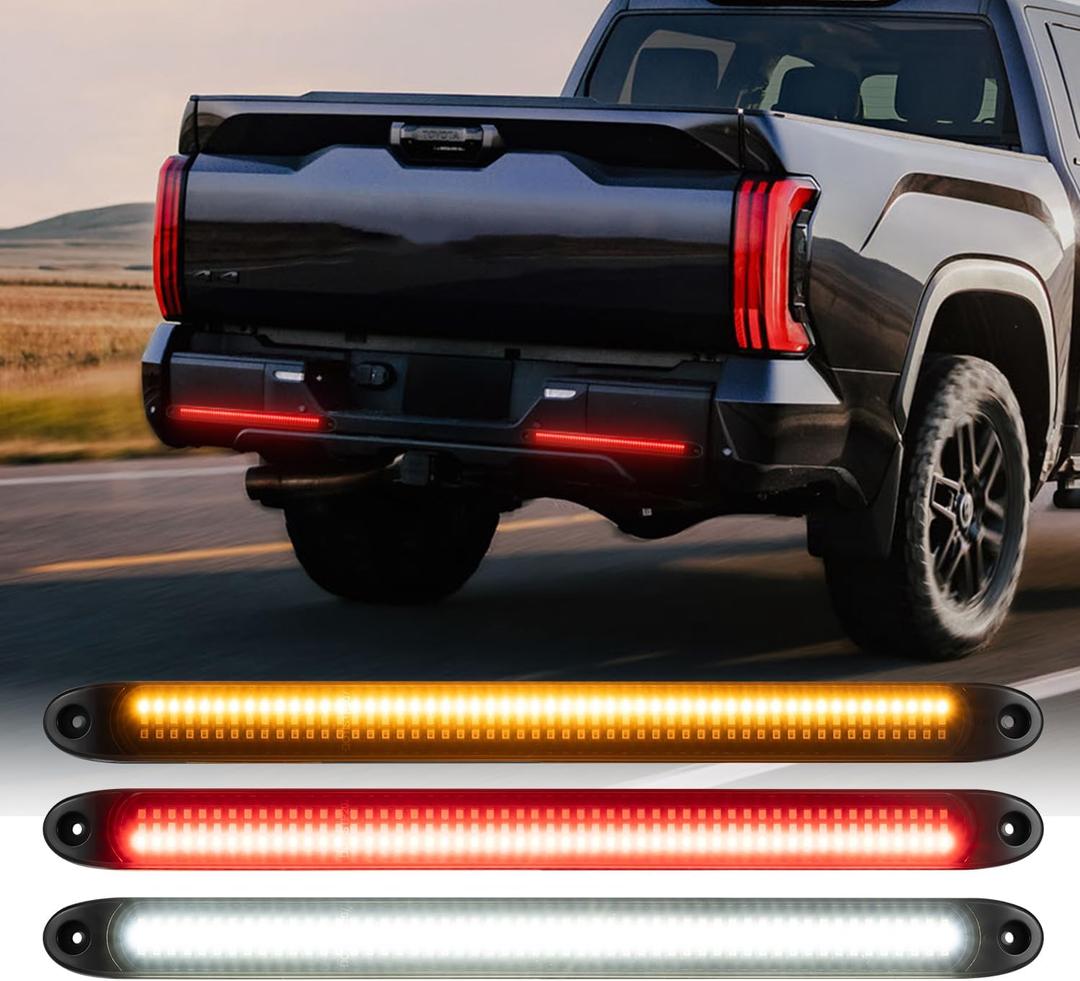 FXC 3 In 1 Multi-Function 16Inch 162 LED Red Trailer Light Bar for Reverse Parking Stop Turn Signals Tail Brake Waterproof for Pickup Offroad Truck Trailer RV ID Marker Strip 12V 24V