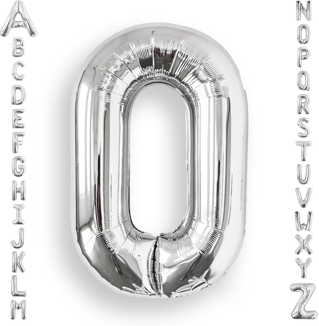 AULE 40 Inch Big Letter Balloon Silver O Large Foil Helium Alphabet Balloons A-Z for Birthday Anniversary Graduation New Year Party Decoration Supplies