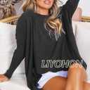 LIYOHON Oversized T Shirts for Women Tunic Tops to Wear with Leggings Long Sleeve Fall Sweaters Dressy Tops (Black, XL)