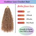 9 Packs Crochet Hair 30Inch Goddess Locs with Curly Ends Long Bohemian River Pre Looped Crochet Hair for Black Women(30inch,27#)