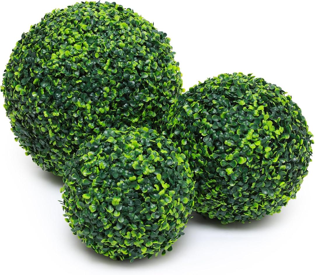 Veryhome 3 Pcs Artificial Topiary Ball Plant Faux Boxwood Balls for Outdoor UV Resistant Faux Plant for Indoor Backyard, Porch, Garden, Wedding and Spring Home Decor71115 (Green)