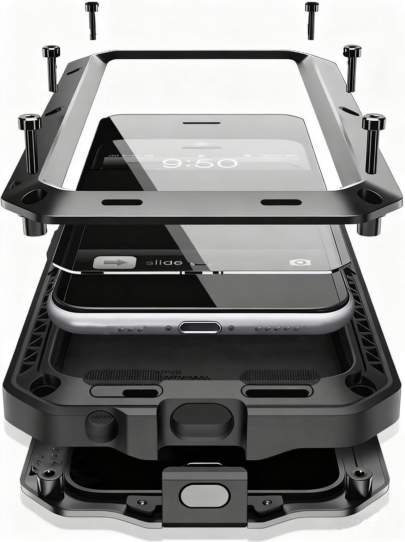 Compatiable with iPhone 17 Pro Max Case,360 Full Body Protective Cover Heavy Duty Shockproof [Tough Armour] Aluminum Alloy Metal Case with Silicone Built-in Screen Protector - Black