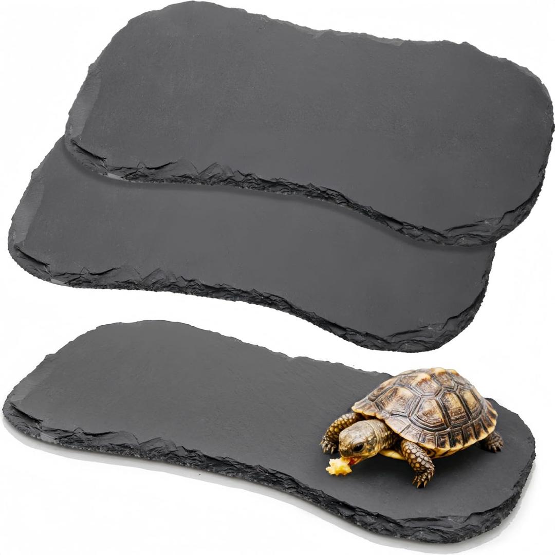 Tlence 3 Pack Reptile Basking Platform, 11''x5.5'' Tortoise Rock Plates, Bearded Dragon Feeding Slate, Lizard Bathing Resting Rock Slab for Gecko Chameleon Snake Frog Habitat Accessories