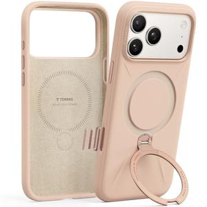 TORRAS Q3 Silicone 360 Spin for iPhone 17 Pro Case with Stand, Fit for MagSafe, Magnetic Ring Kickstand with Camera Control, Liquid Silicone Rubber Soft Phone Case for iPhone 17 Pro 6.3'', Bliss Pink