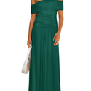 Women Off The Shoulder Mesh Maxi Dress Bodycon Ruched Formal Sleeveless Pleated Cocktail Wedding Guest Long Dresses, Size Small