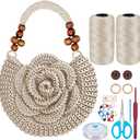 ACRNIGHEET Crochet Kit for Beginners White Khaki Crochet Purse Bag for Women DIY Tote Bag Making Kit with Step-by-Step Tutorials Hobbies Project for Starter Boho Style Gift Ideas