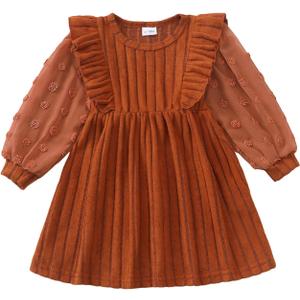 Sweetabby Toddler Girl Fall Dress Baby Long Sleeve Sweater Dresses Kids Holiday Outfits Cute Girls Winter Clothes (4-5T, Brown)