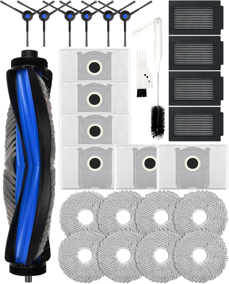 Yivy T50 Max Pro Replacement Parts for Ecovacs Deebot Robot Vacuum,T50 Max Pro Omni Accessories:4 Carbon Filters, 6 Carbon dust Bags,6 Side Brush, 8 Mop Cloth, 1 Main Brush,2 Cleaning Tools - 27 Pcs