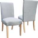 HomePop Scalloped Detail Dining Chair|Upholstered Parsons Dining Chairs |Decorative Home Furniture, Light Gray Woven (Set of 2)