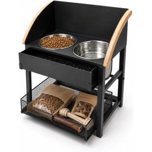Elevated Dog Bowls for Large Breed Dogs with Storage Basket, 13 Inch Tilted Raised Dog Bowl Stand with Stainless Steel Bowls, Metal Dog Feeding Station