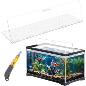 Sieral Aquarium Polycarbonate Canopy Set 35.13 x 17.13 x 0.12 Inch for 50/65/84 Gallon Without Center Brace Aquariums Cover Fish Tank Lid with a Hook Knife, Breathable Hole, Handle Clear